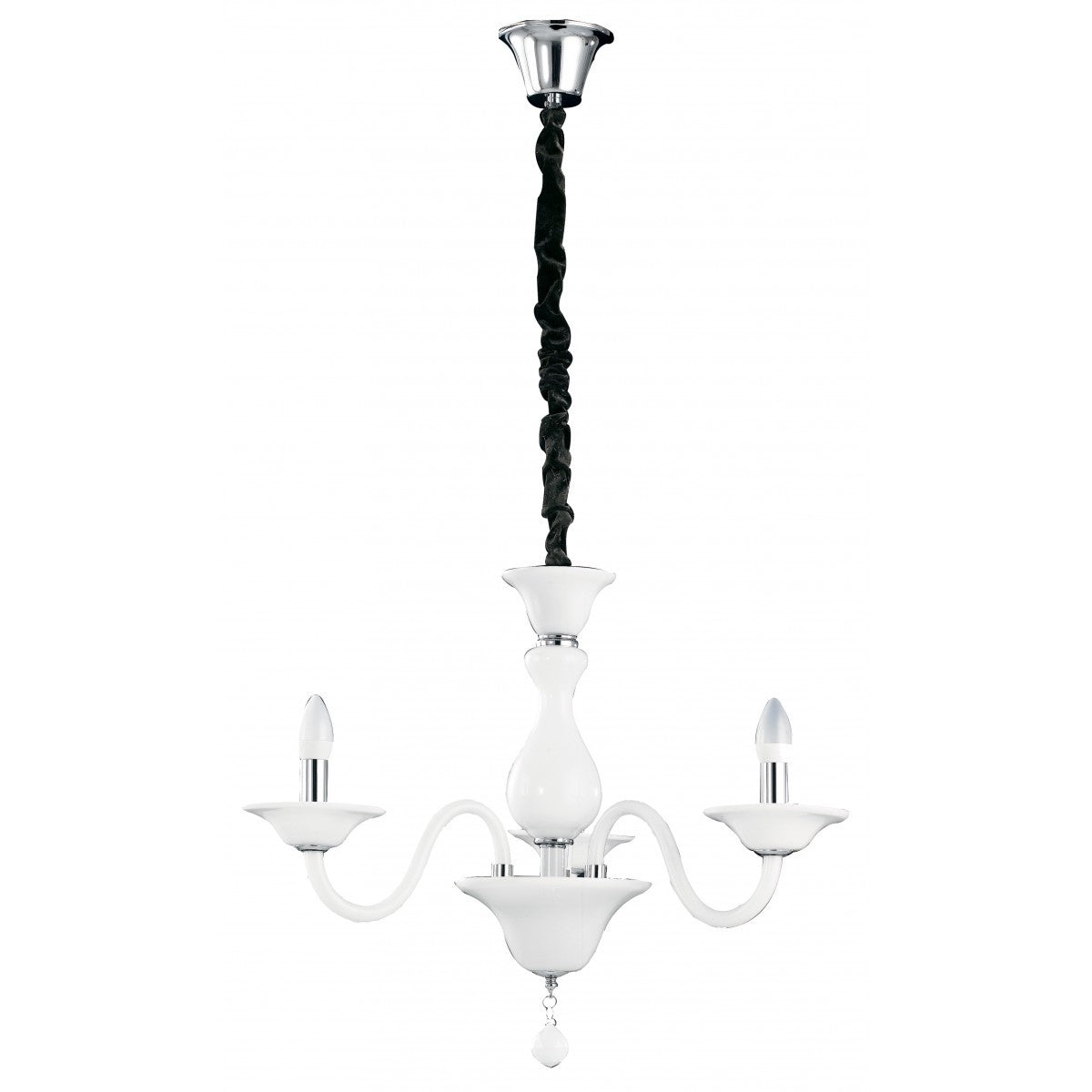 Sospensione 3 luci vetro soffiato bianco dettagli cromati 3XE14 non incl. SOFFIO Sospensione 3 luci vetro soffiato bianco dettagli cromati 3XE14 non incl. SOFFIO